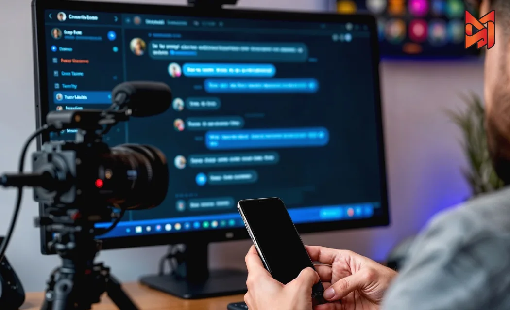 A person browsing the internet and chatting about trending topics for content creation.