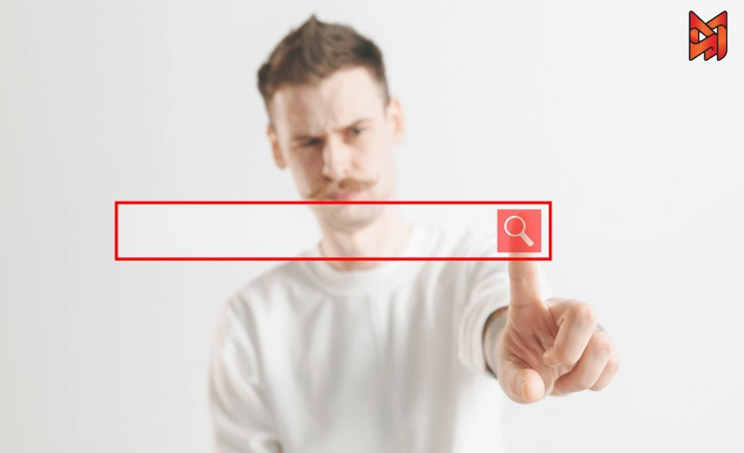 Close-up of a browser search bar with a user searching for relevant content.