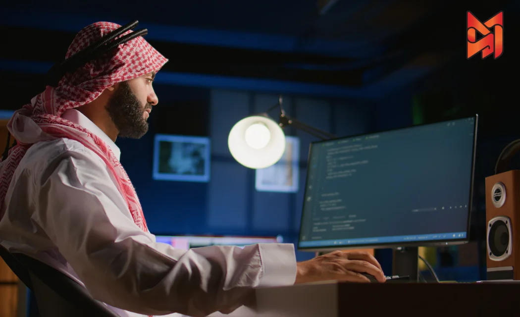 Arab SEO specialist analyzing complex SEO results and struggling in Arabic SEO.
