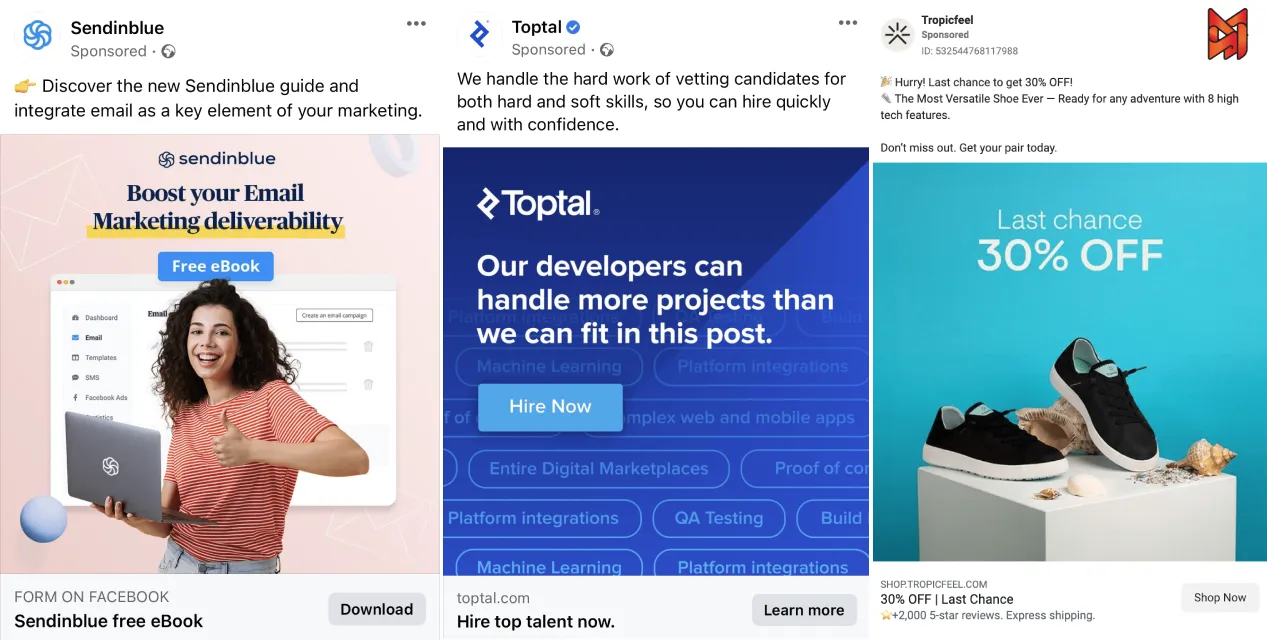 Screenshot of a high-performing Facebook ads with engaging headlines and strong call-to-actions.
