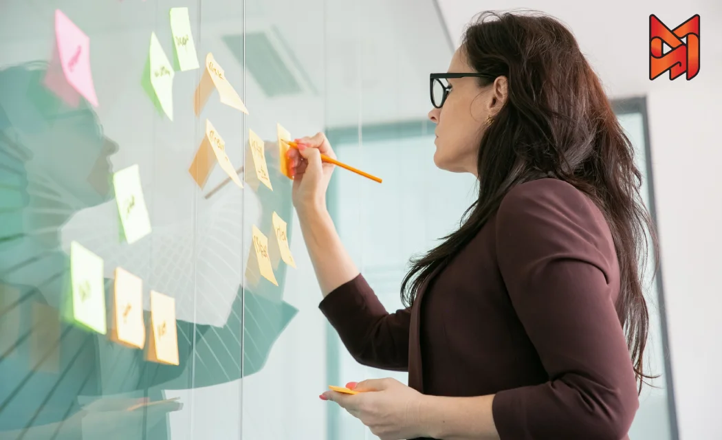 Marketing expert analyzing goals with targeted strategic questions.