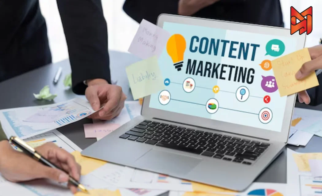 Marketing team discussing suitable content marketing services for business growth.