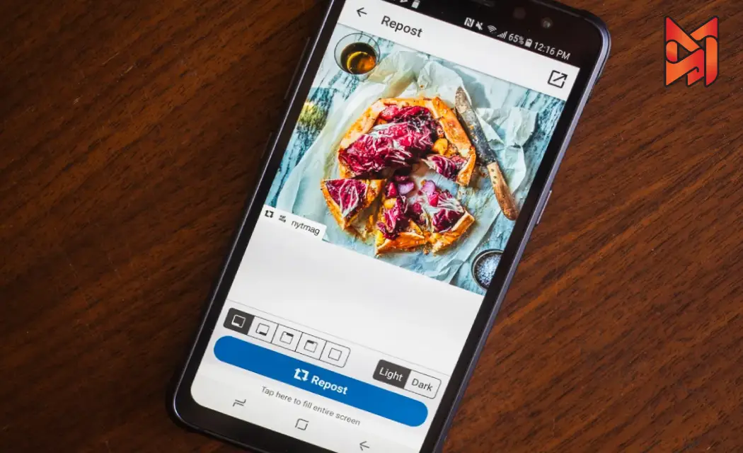 User reposting a photo to Instagram using an app tool.