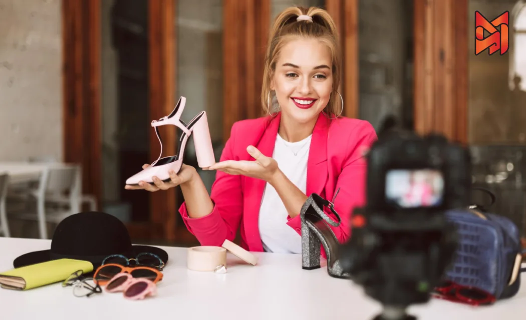 Fashion influencer promoting UAE luxury shoes to her followers.